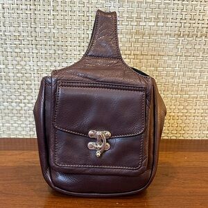 🌟HP🌟VTG 1980s-90s Soft Brown Leather Swing Latch Belt Bag Pouch 2 Compartments